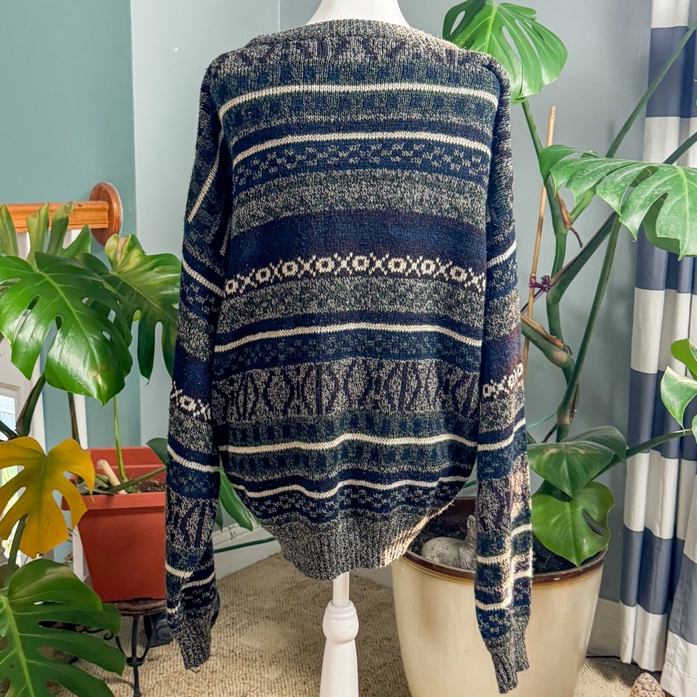 Men’s Blue Patterned Sweater Basic Editions Vinta… - image 4